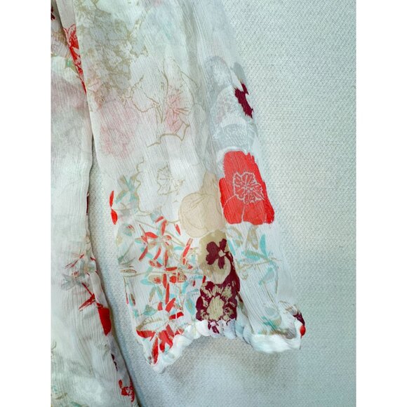 Eddie Bauer Womens Floral Button-Up Blouse Top Size MP Multicolor Sheer Boho - Picture 10 of 14